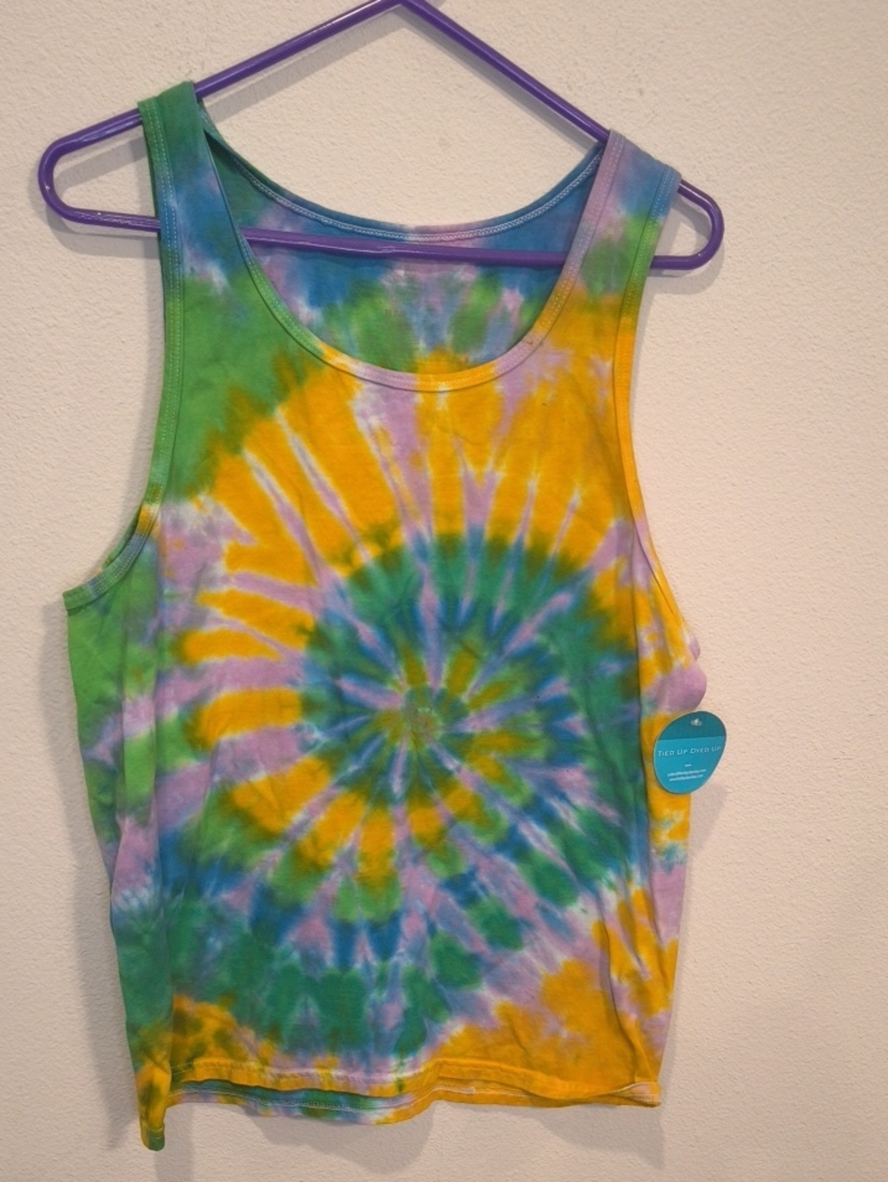 Tie-Dye Muscle Tank Top - Green, Yellow & Purple M
